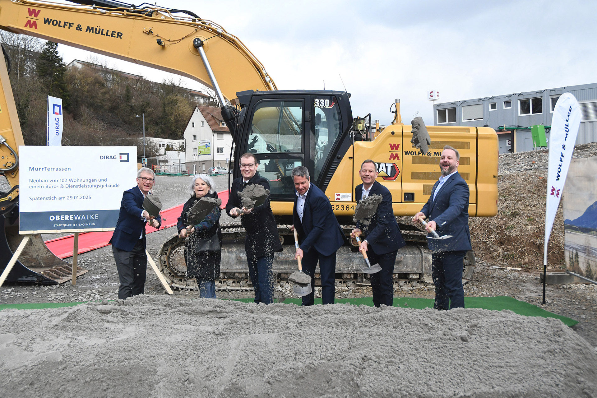 DIBAG News Spatenstich Gruppenbild für Neubau MurrTerrassen Obere Walke Backnang ©DIBAG